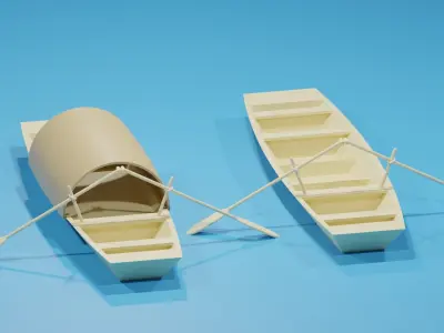 Asian Chinese Wooden Boat With Canopy 3D model
