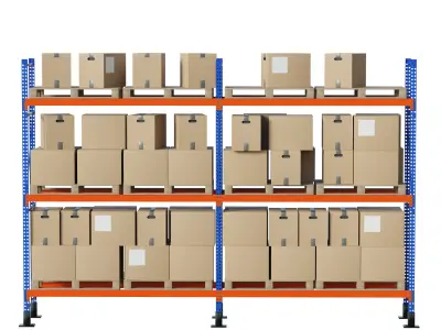 Metal Shelf Pallet Rack And Cardboard Boxes 3D model