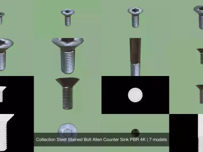 Collection Steel Stained Bolt Allen Counter Sink PBR 4K 3D Model Pack