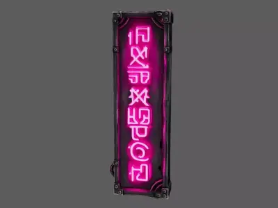 Stylized Sci-Fi Alien Neon Signboard - Pink Cyberpunk Prop 3D model