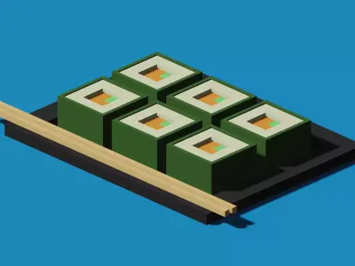 Sushi on tray with chopsticks Low-poly 3D model