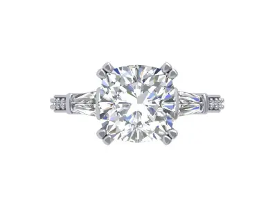 Cushion 3 Stone Bridal Ring 3D print model 2