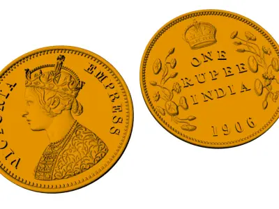 Victoria Empress and One Rupee Coin of 1906 3D print model