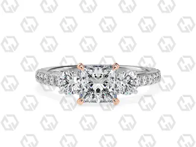 Ring 128 Princess cathedral pave set shank 3 stone ring 3D print model