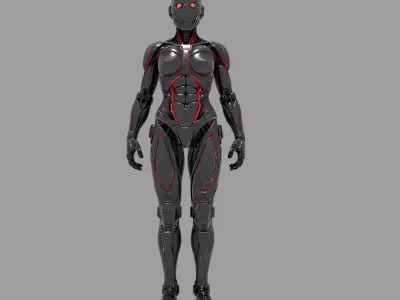 Glowing Red Metallic Female Android 3D model