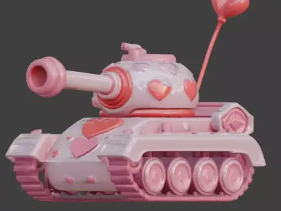 Stylized Valentine  Battle Tank 3D Model Low-poly 3D model