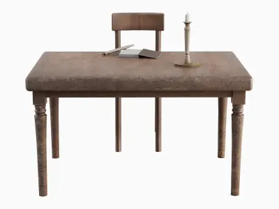 Old Table Set 01 Low-poly 3D model