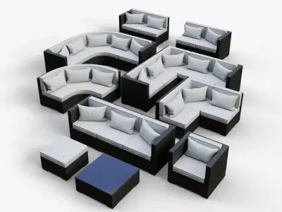Low Poly PBR Rattan Sofa - Black Low-poly 3D model