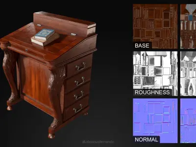 Wooden Desk Low-poly 3D model