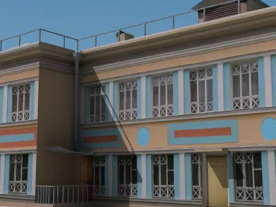 Building Lowpoly with metal roof Low-poly 3D model
