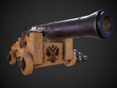 Old historical cannon  Low-poly 3D model