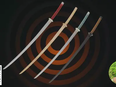 Traditional Japanese Katana Sword Set 3D model