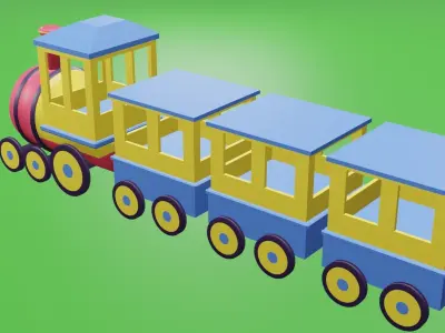 Train cartoon green yellow red blue kids 3D model