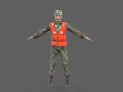 chinese soldier  Low-poly 3D model