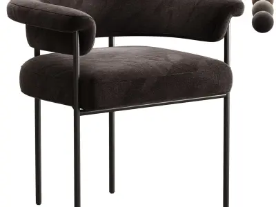 Penelope Industrial Off White Upholstered Black Iron Barrel 3D model