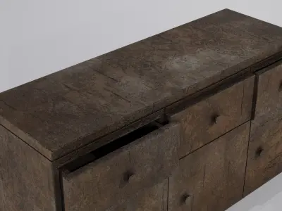 Old Wooden Kitchen Cupboard Low-poly 3D model