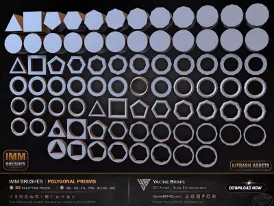 80 Hard Surface IMM Polygonal Prisms Low-poly 3D model