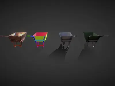 Whellbarrow 3d low poly model different colored wheelbarrows Low-poly 3D model