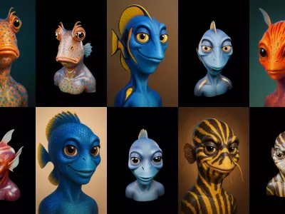 Head Fish bundle 4 pack 100 glb 3D model