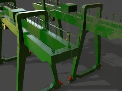 PBR Double Girder Gantry Crane V1 - Green  Low-poly 3D model