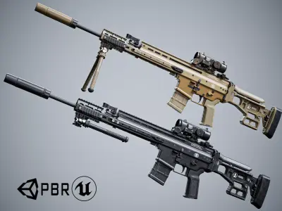 FN SCAR custom barrels modular Low-poly 3D model
