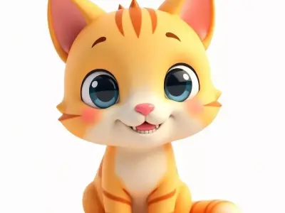 Cute Orange Tabby Cartoon Kitten 3D Model Low-poly 3D model