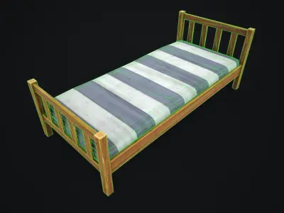 Wooden simple single bed Low-poly 3D model