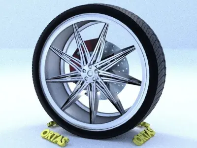 ORTAS CAR RIM 43 GAME READY RIM TIRE AND DISC 3D model