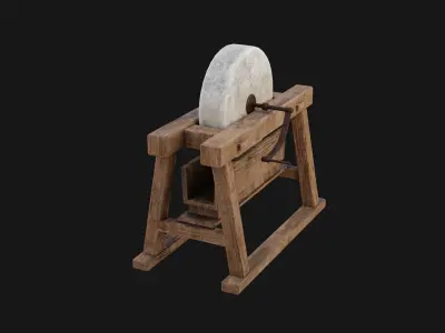 Grindstone 3D Model wooden grinding wheel Low-poly 3D model