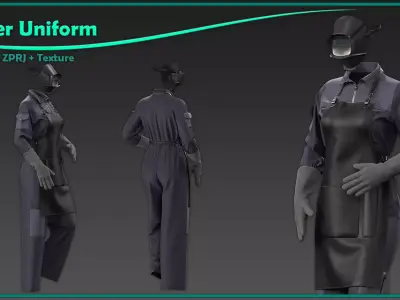 female welder uniform with texture 3D model