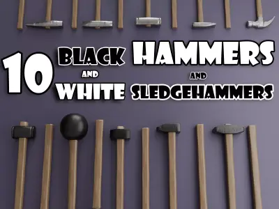 10 Black  White Hammers  Sledges Low Poly PBR Tool Pack Low-poly 3D model