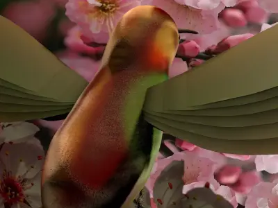 HummingBird flying in cherry blossoms 3D model