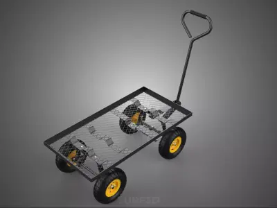 MANUAL FLATBED STEEL MESH GRID NET PLATFORM TROLLEY CART WAGON 3D model