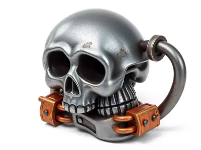 Industrial Locked Metal Skull Low-poly 3D model