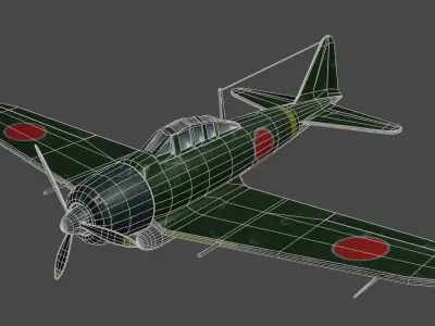 WW2 aircraft Japanese Mitsubishi A6M Zero Zero Fighter Low-poly 3D model