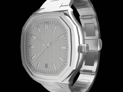 Steel Watch 3D Model  Realistic Wristwatch with Metal Strap 3D model