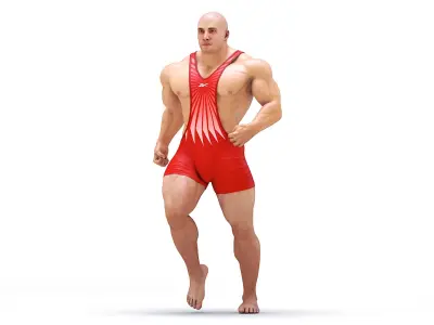 Muscular Male Running Pose in Reebok Red Singlet 3D model