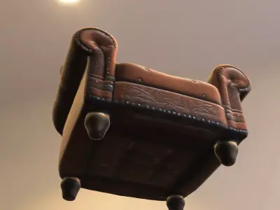 Vintage Leather Armchair Low-poly 3D model