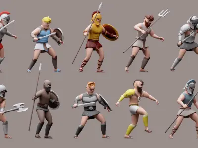 Cartoon characters gladiators  Low-poly 3D model