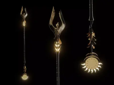 Immortal Phoenix Staff Weapon Low-poly 3D model