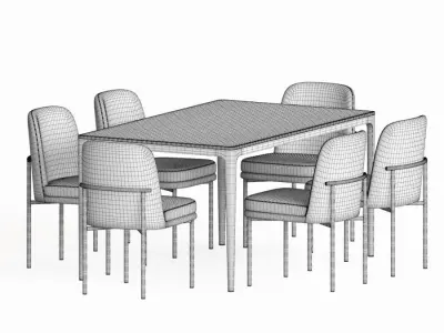 Dining Set table and chairs velvet 3D model