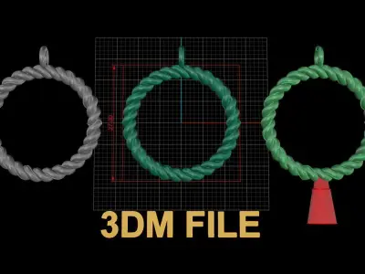 Thin Narrow Rope Twist Pendant Large Size 27mm Length 3D print model