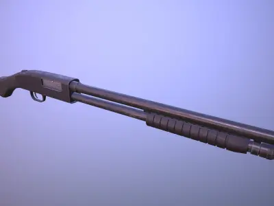 Animated Sawed-off Mossberg Shotgun and Holster Game-Ready Low-poly 3D model