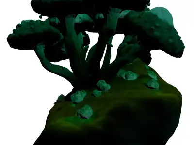 Bioluminescent Fantasy Mushroom Rock Cluster 3D model