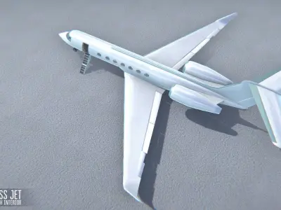 Business jet - aircraft with interior Low-poly 3D model