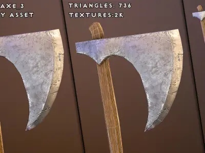 Medieval one-sided axes pack Low-poly 3D model