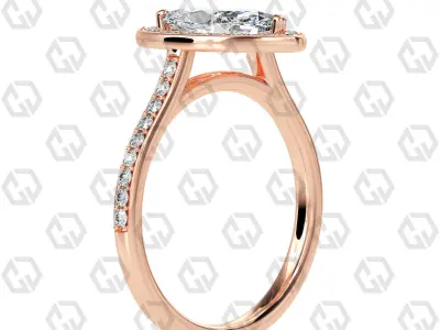Ring 195 Marquise Shape Cathedral Halo pave set with Gems 3D print model