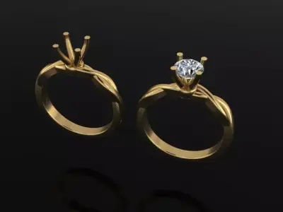 Antique Dainty Twist Round Diamond Engagement Ring 3D print model purchase