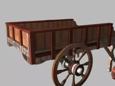 woodcart2 wooden cart with wheels 3D model
