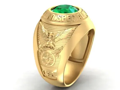 Military Style Emerald Signet Ring for Men 2626 3D print model